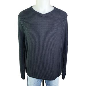 Carbon 2 Cobalt Men's V Neck Sweater Size Large Black Cotton 5% Cashmere Knit